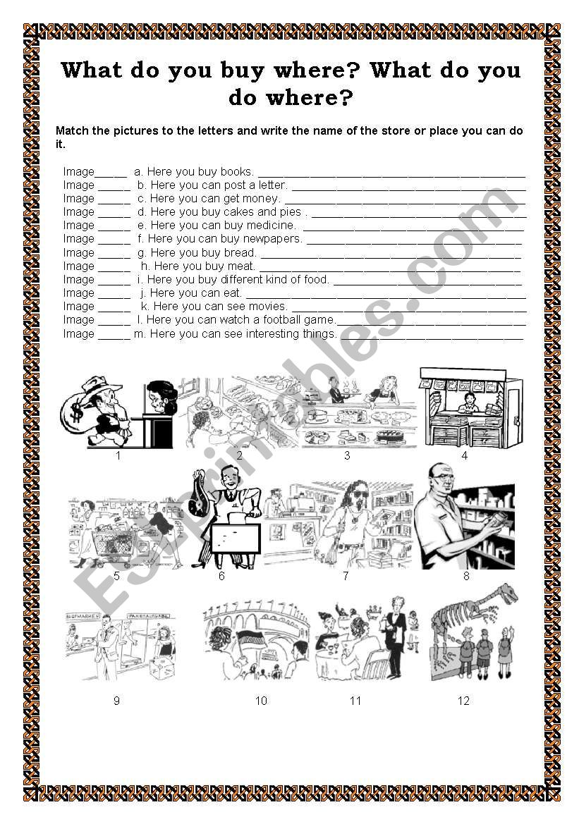 WHAT DO YOU BUY WHERE? worksheet