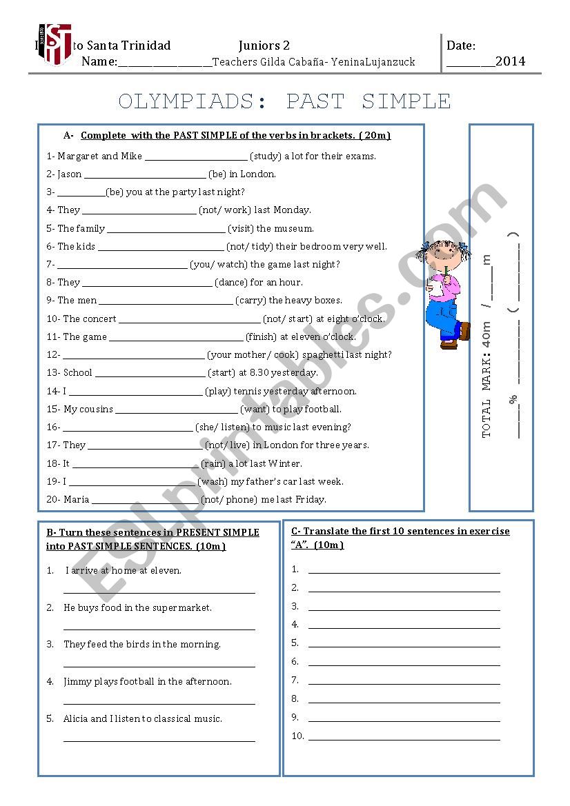 Past Simple Verbs worksheet