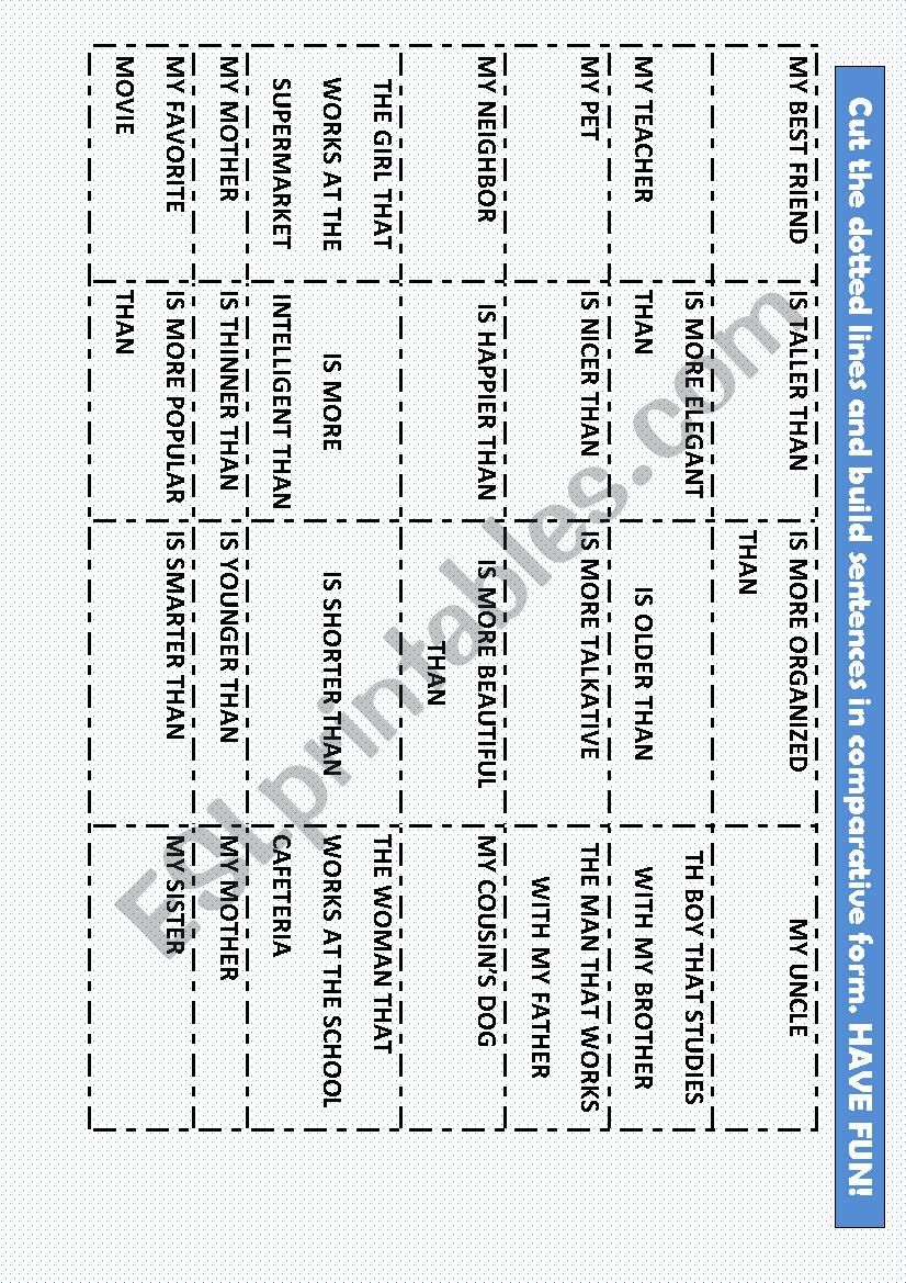Comparative worksheet