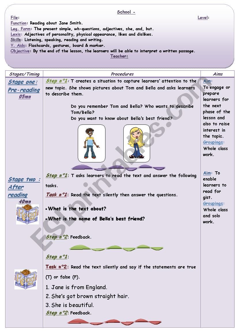 Describing Janes Smith. - Part 1- Teachers worksheet.