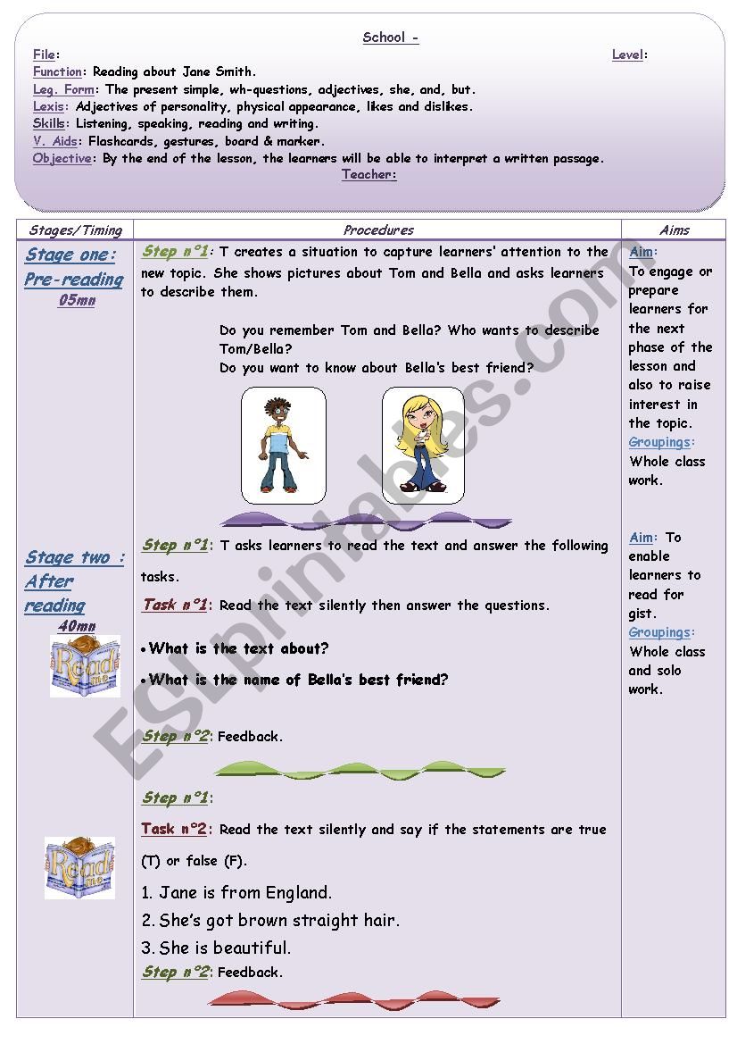 Describing Janes Smith. - Part 1- Teachers worksheet.