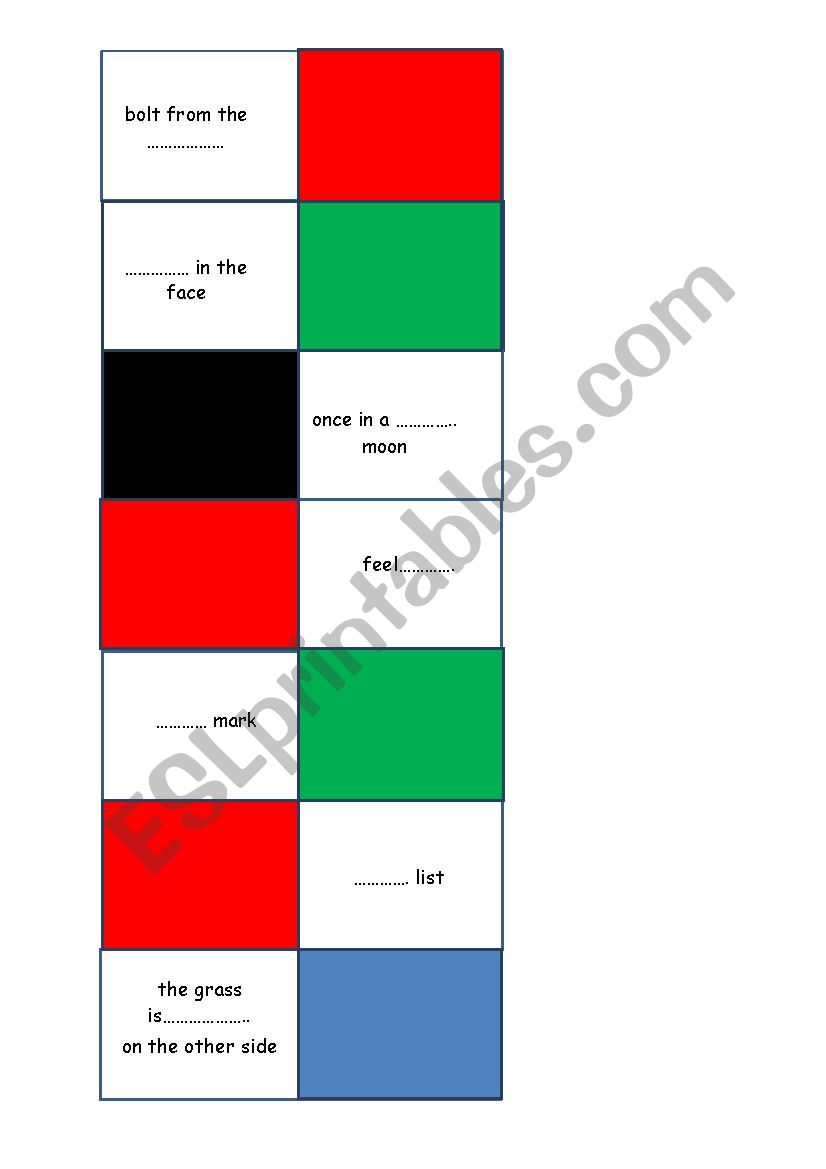 Dominoes - Colour Idioms - black, red, blue, green