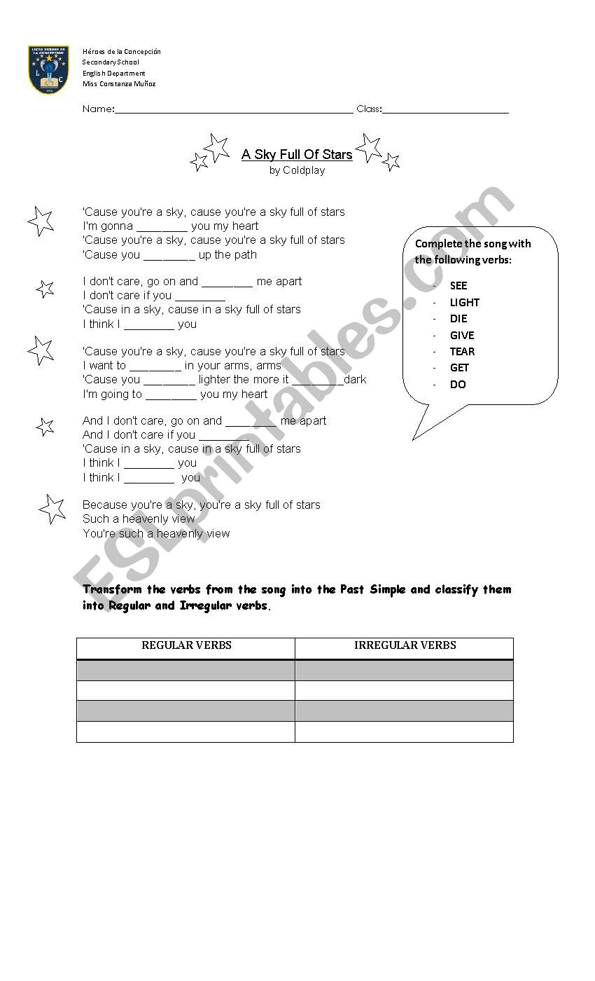 A sky full of stars worksheet