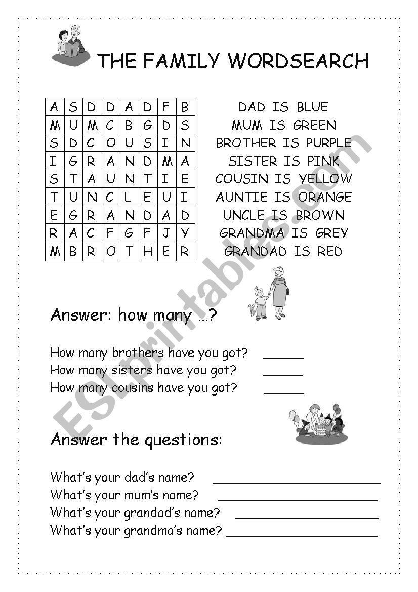 The family wordsearch worksheet