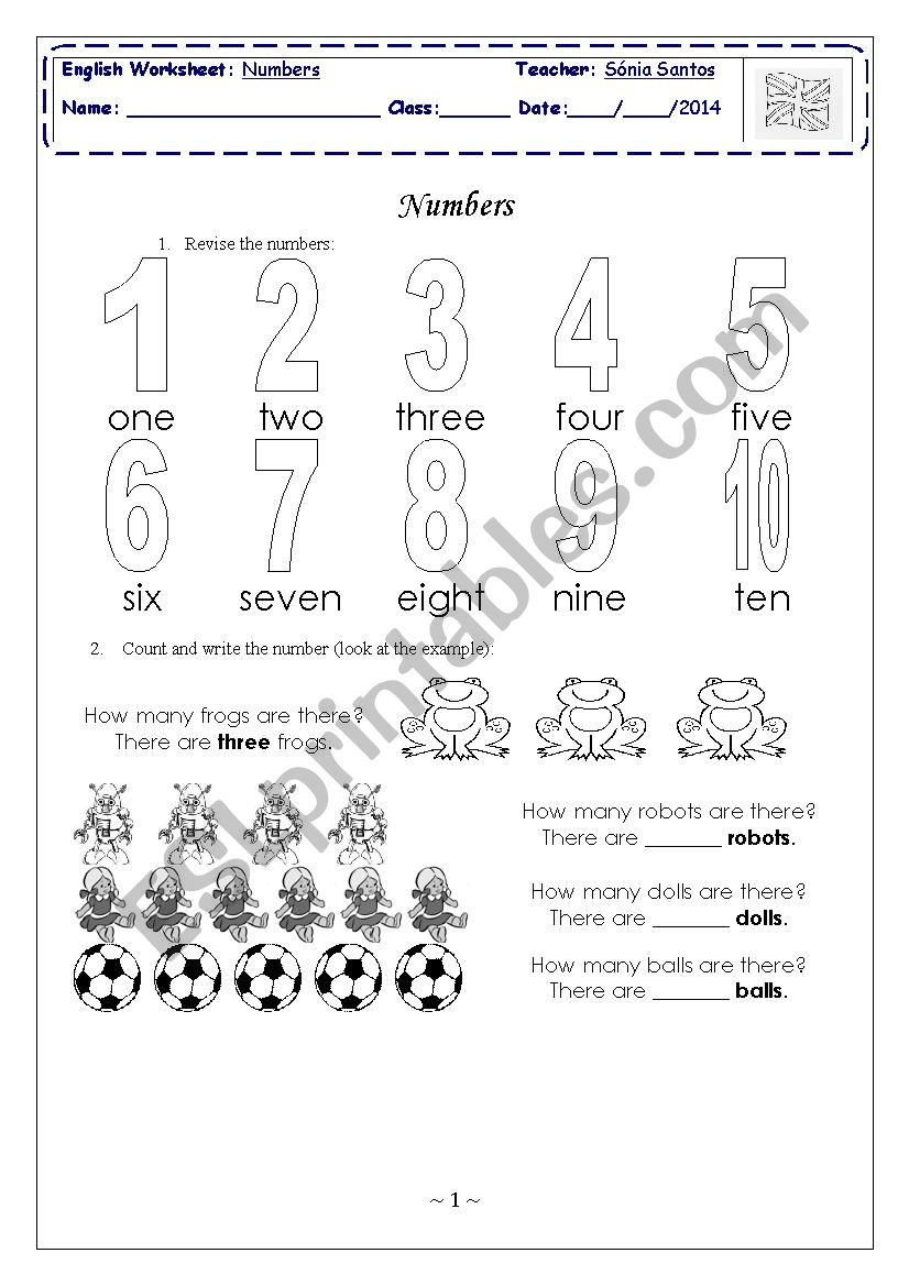 Numbers worksheet