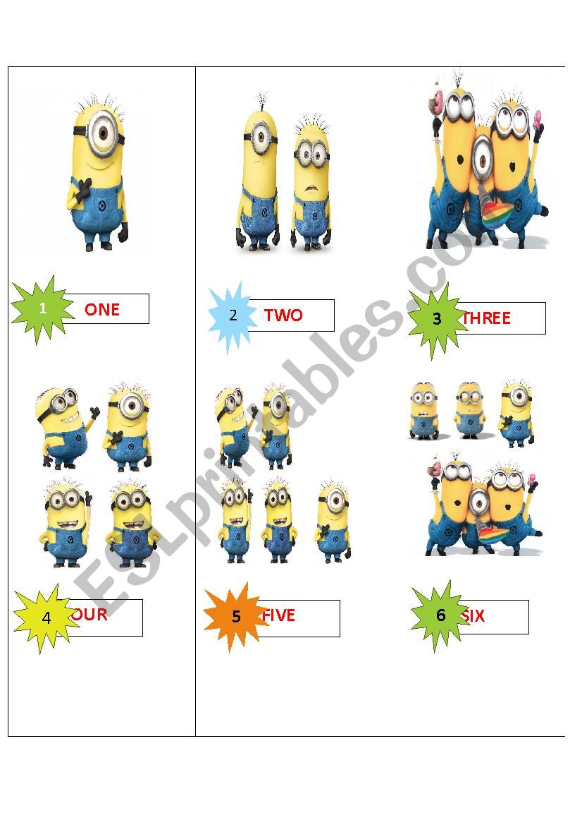 MINION NUMBER FLASHCARD worksheet