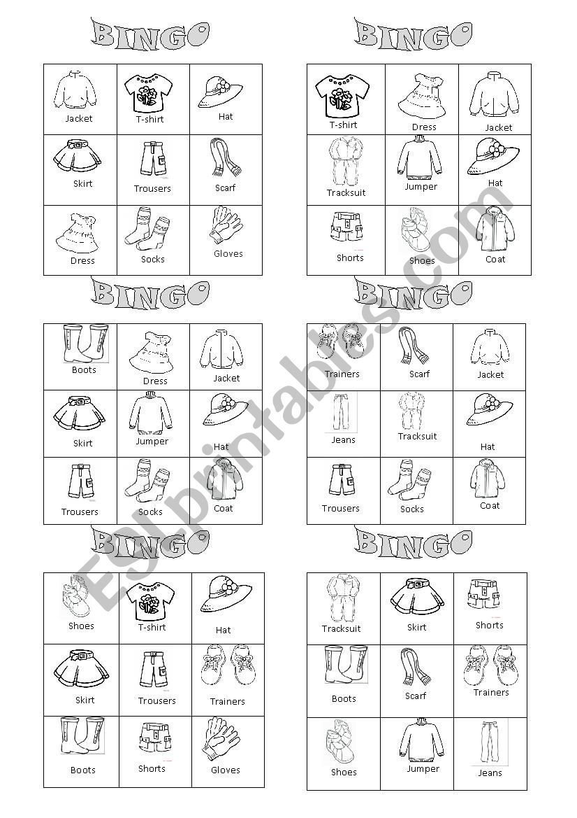 The clothes bingo worksheet