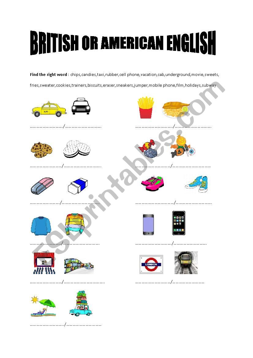 BRITISH OR AMERICAN ENGLISH worksheet