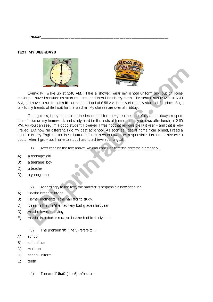 Text comprehension simple present tense (daily routine)