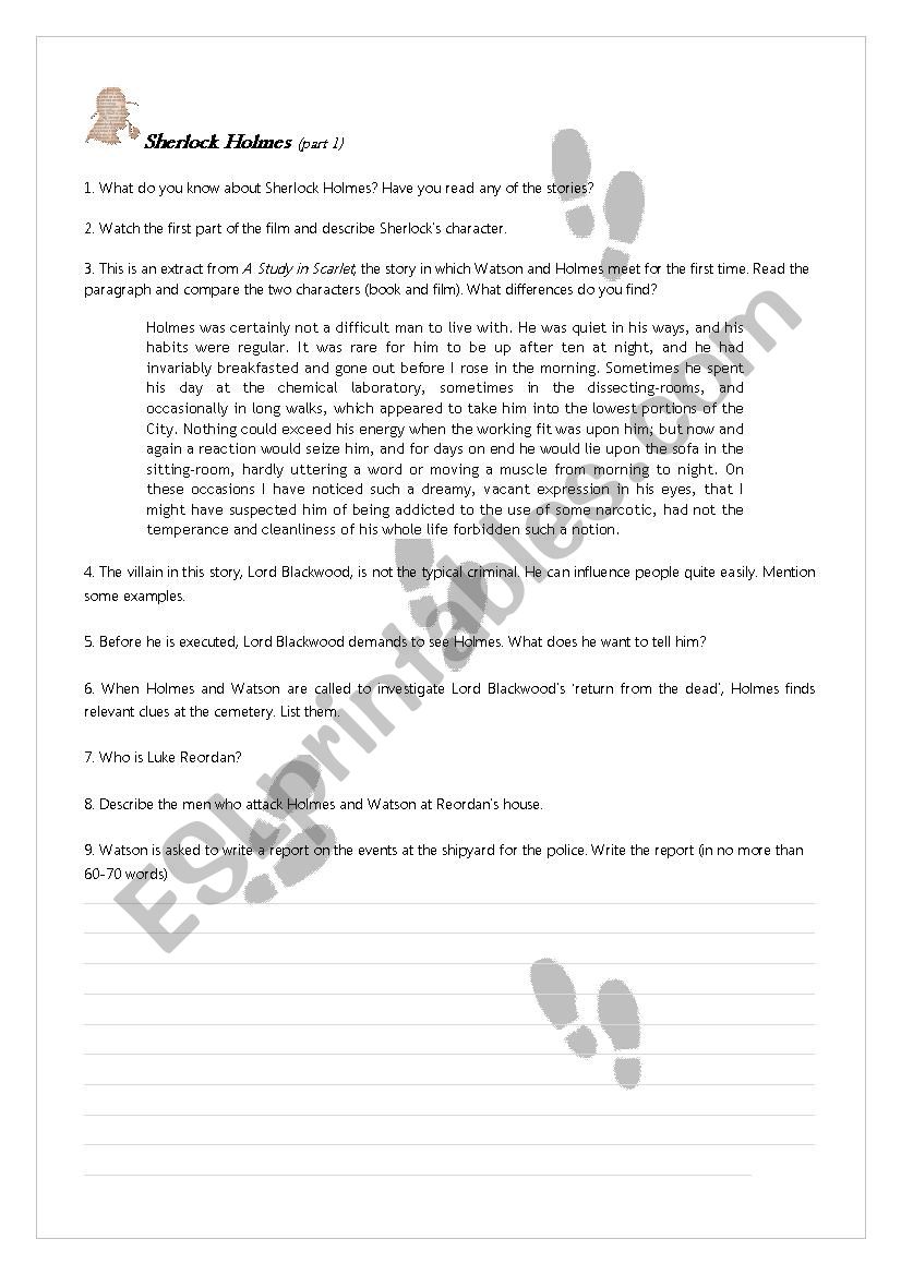 Sherlock Holmes the movie worksheet