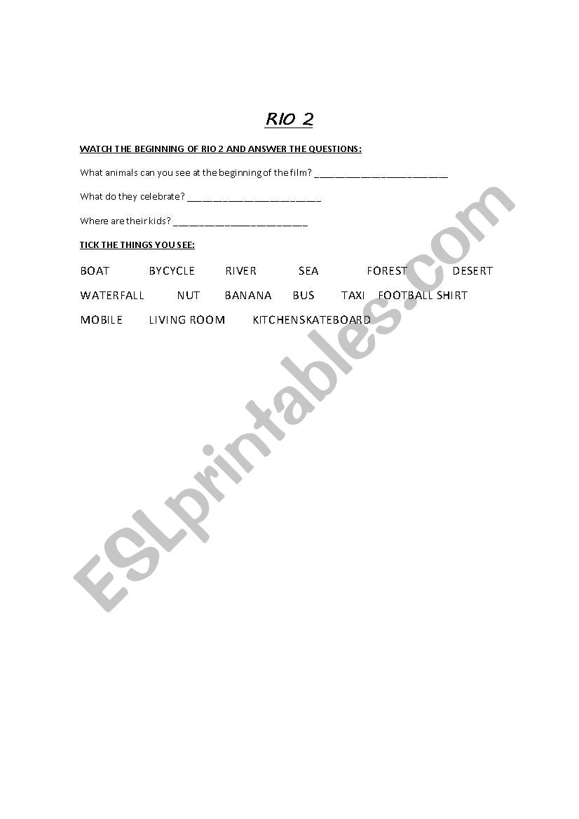 Rio 2 worksheet