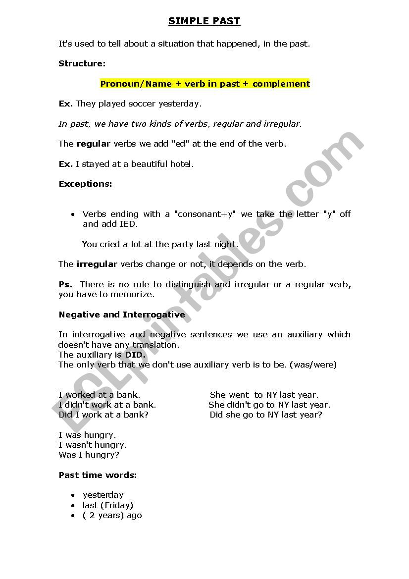 Simple Past worksheet