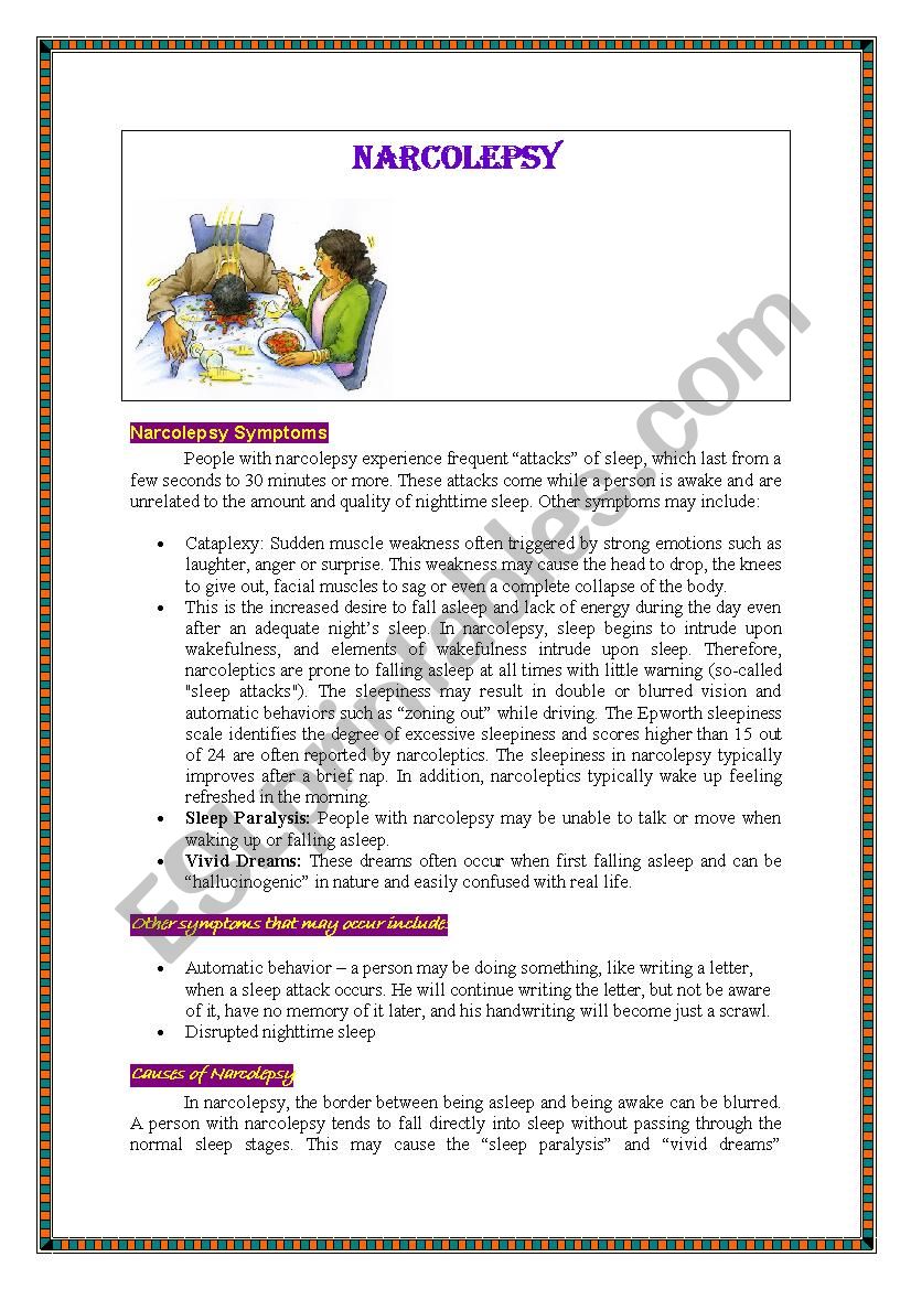 Narcolepsy worksheet