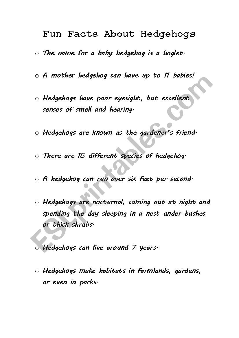 Hedgehog Word Scramble worksheet