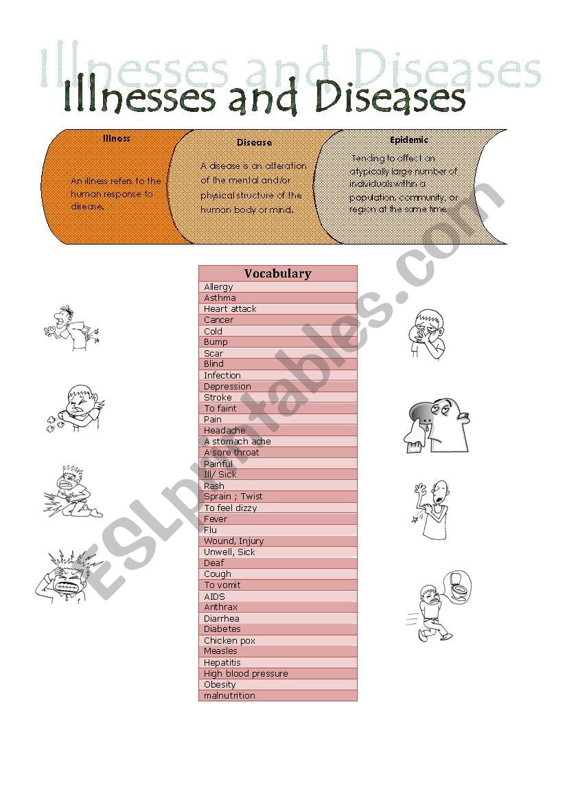 illness and diseases  worksheet