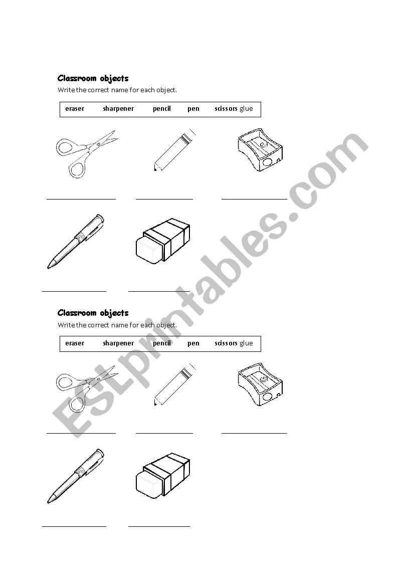 Classroom objects worksheet