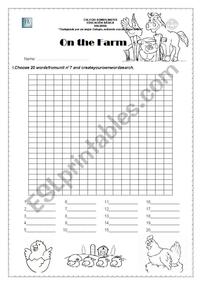 On the farm worksheet