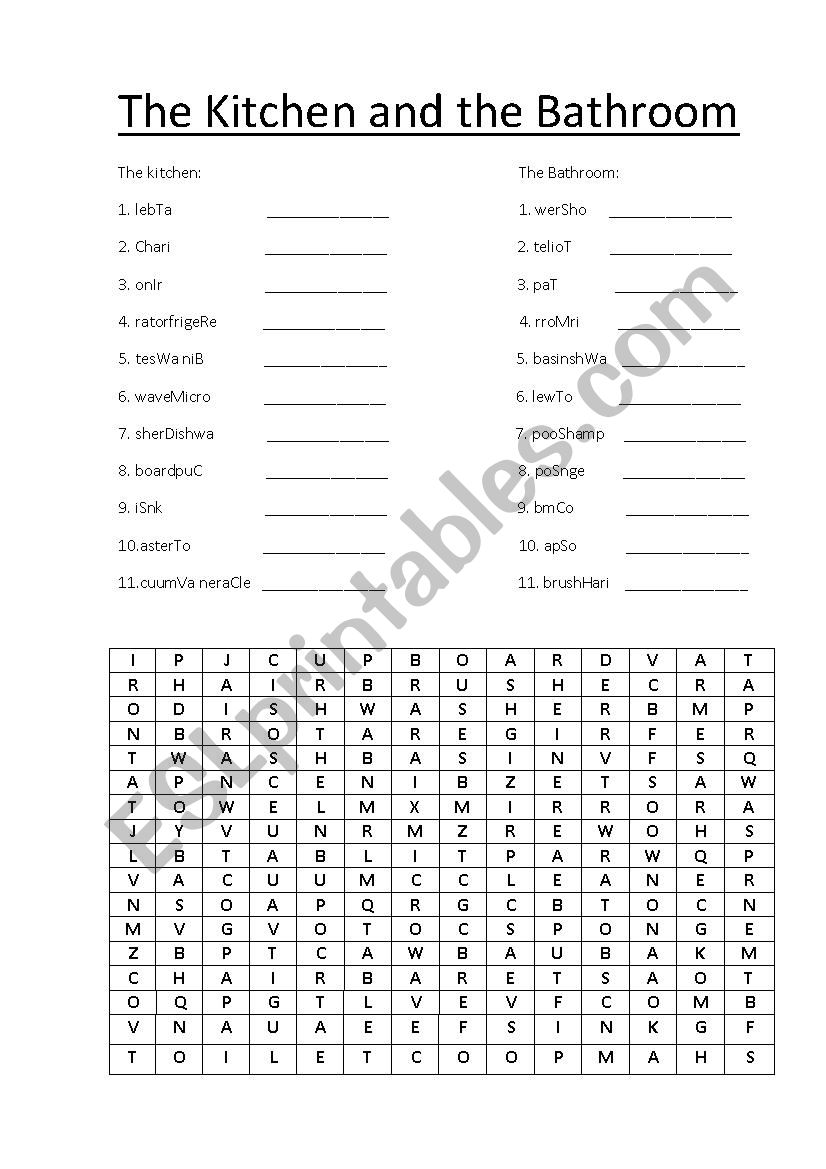 The Kitchen and Bathroom  worksheet