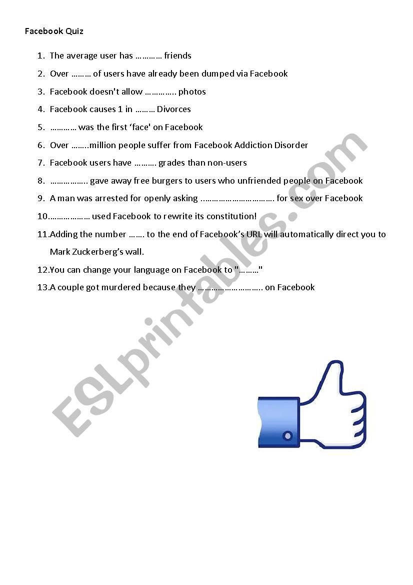 Facebook Quiz worksheet