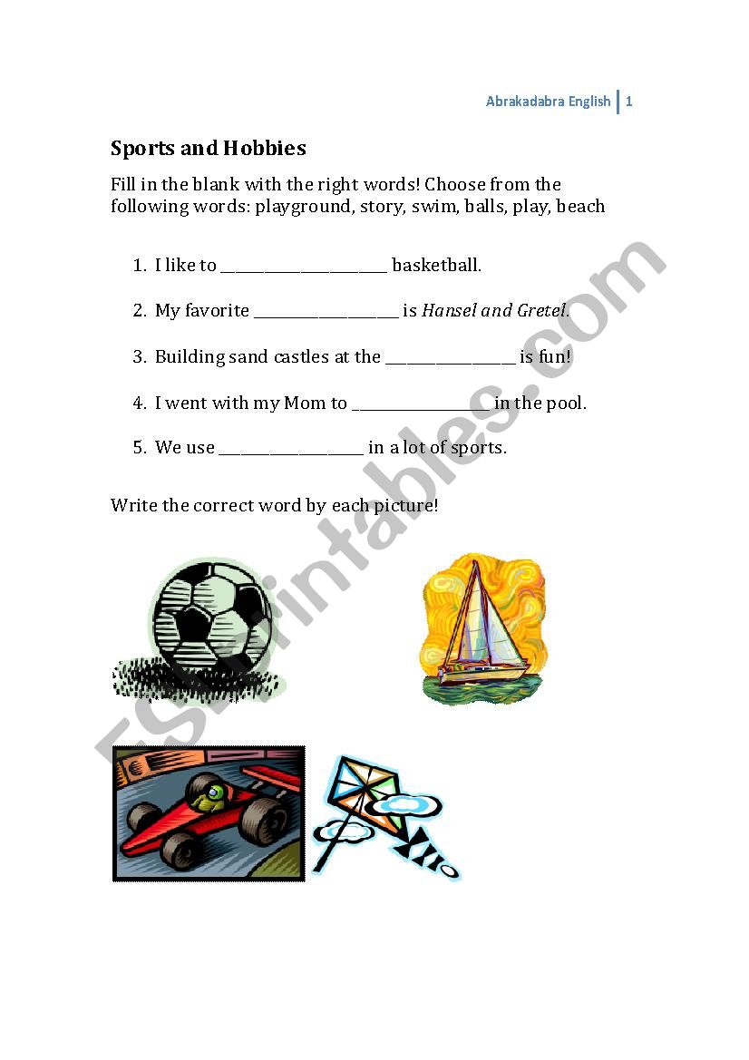 Sports and Hobbies Worksheet worksheet