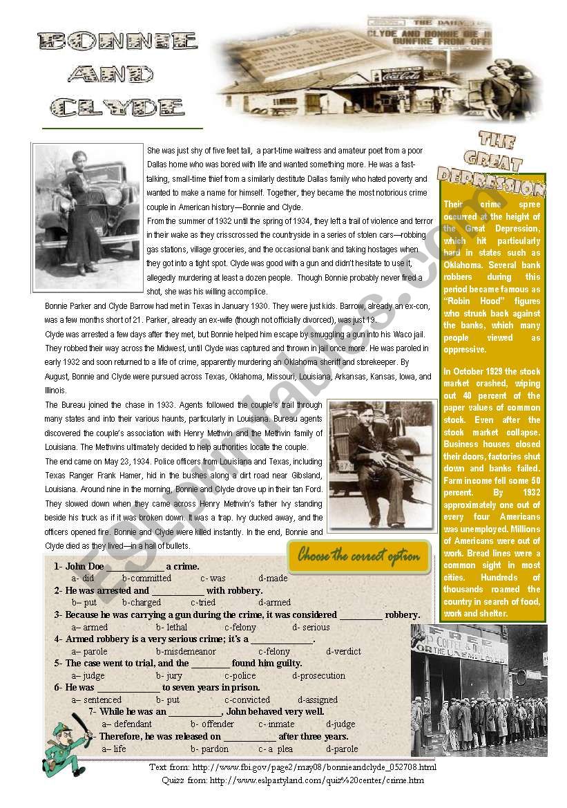 Bonnie and Clyde worksheet