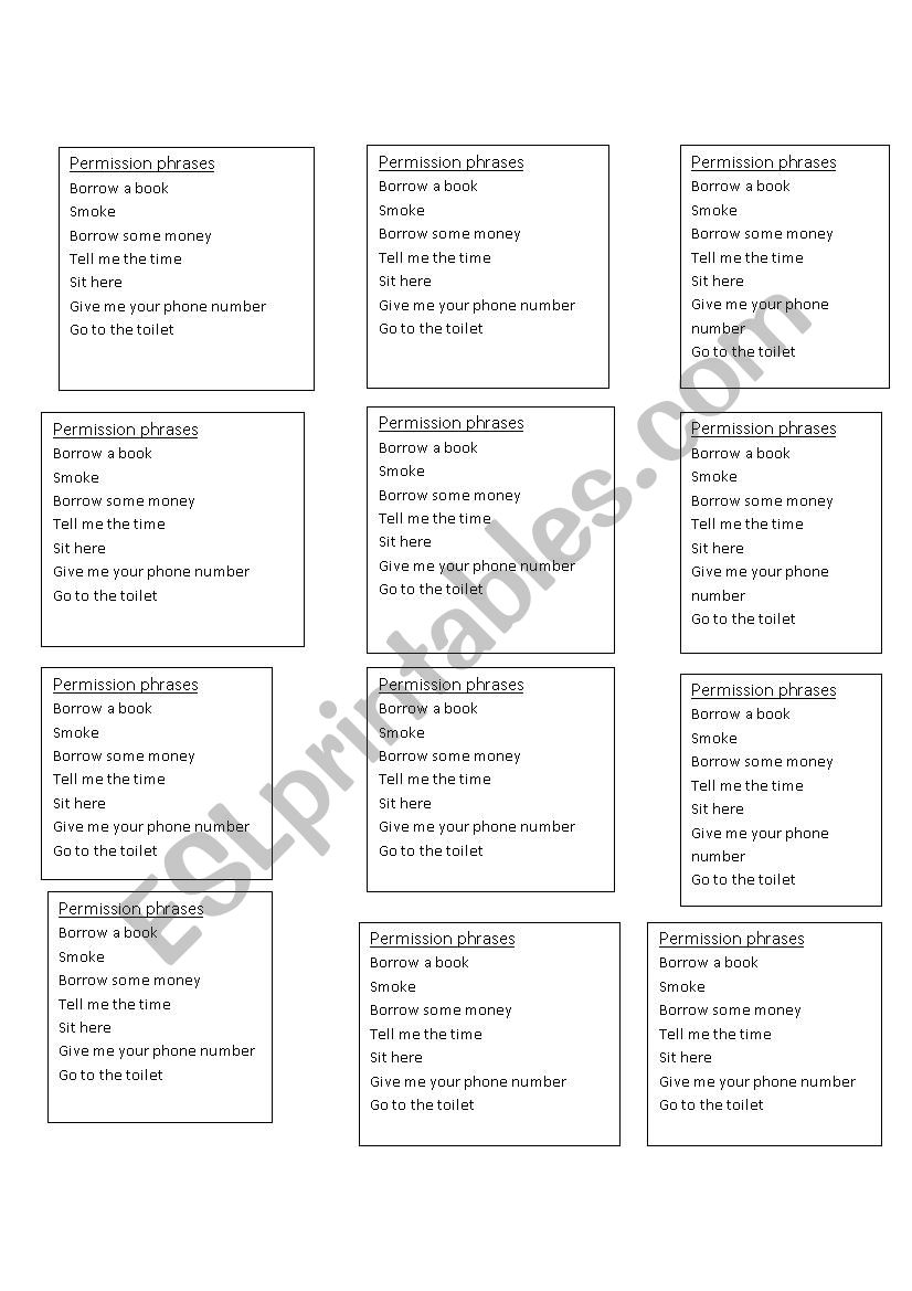 Modal Verbs: Asking for permission Speaking Activity