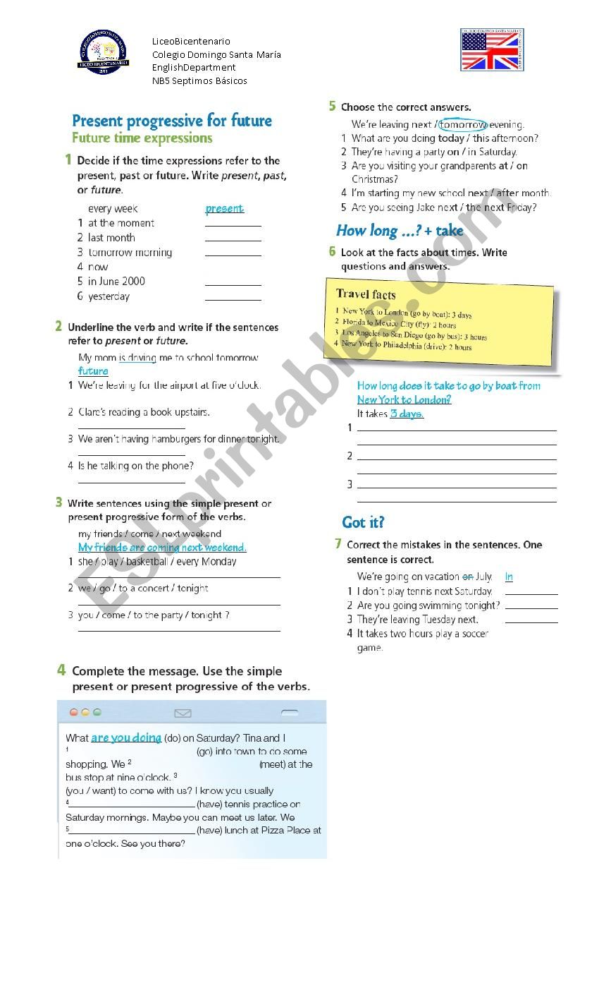 present continuous 7th grade worksheet