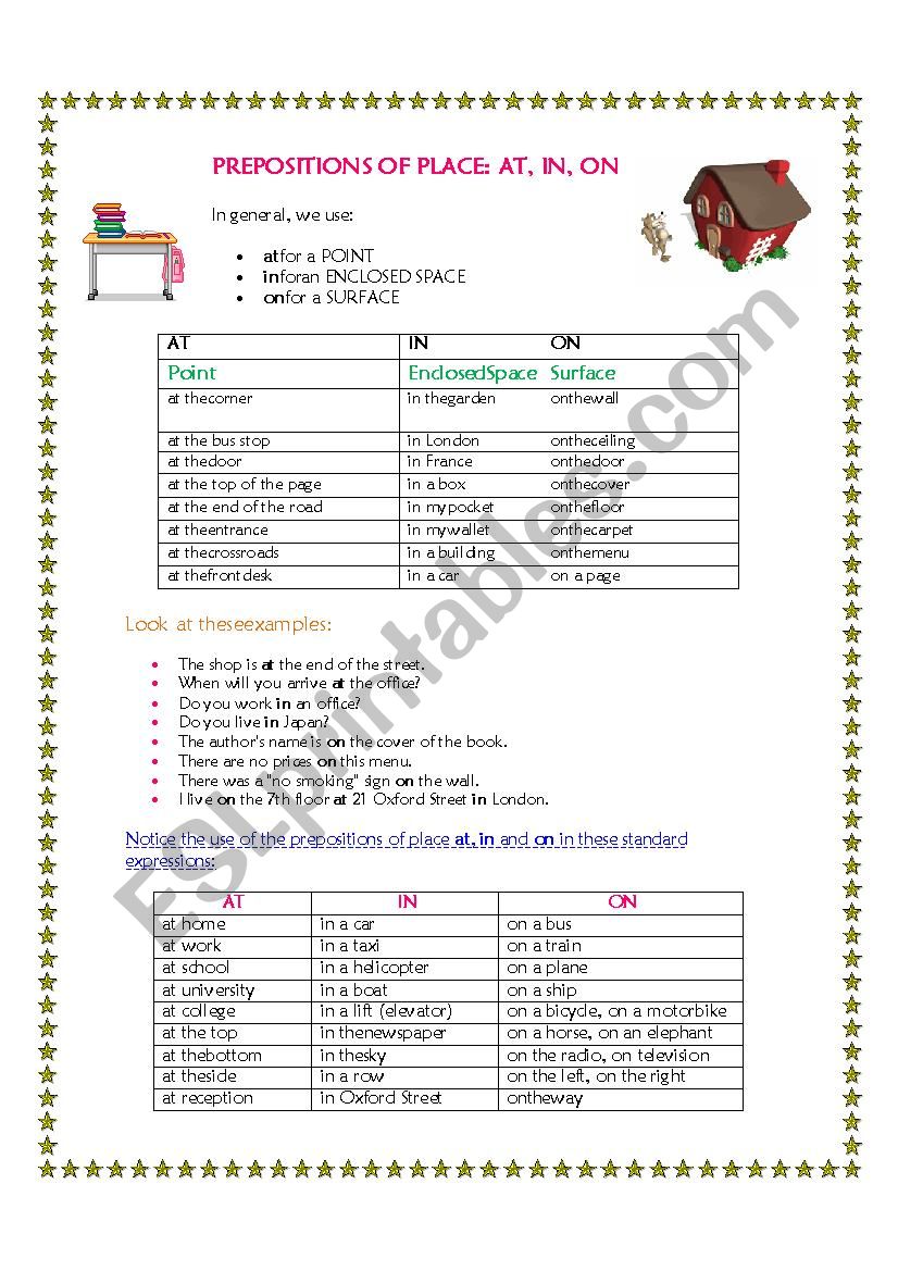 prepositions of place worksheet