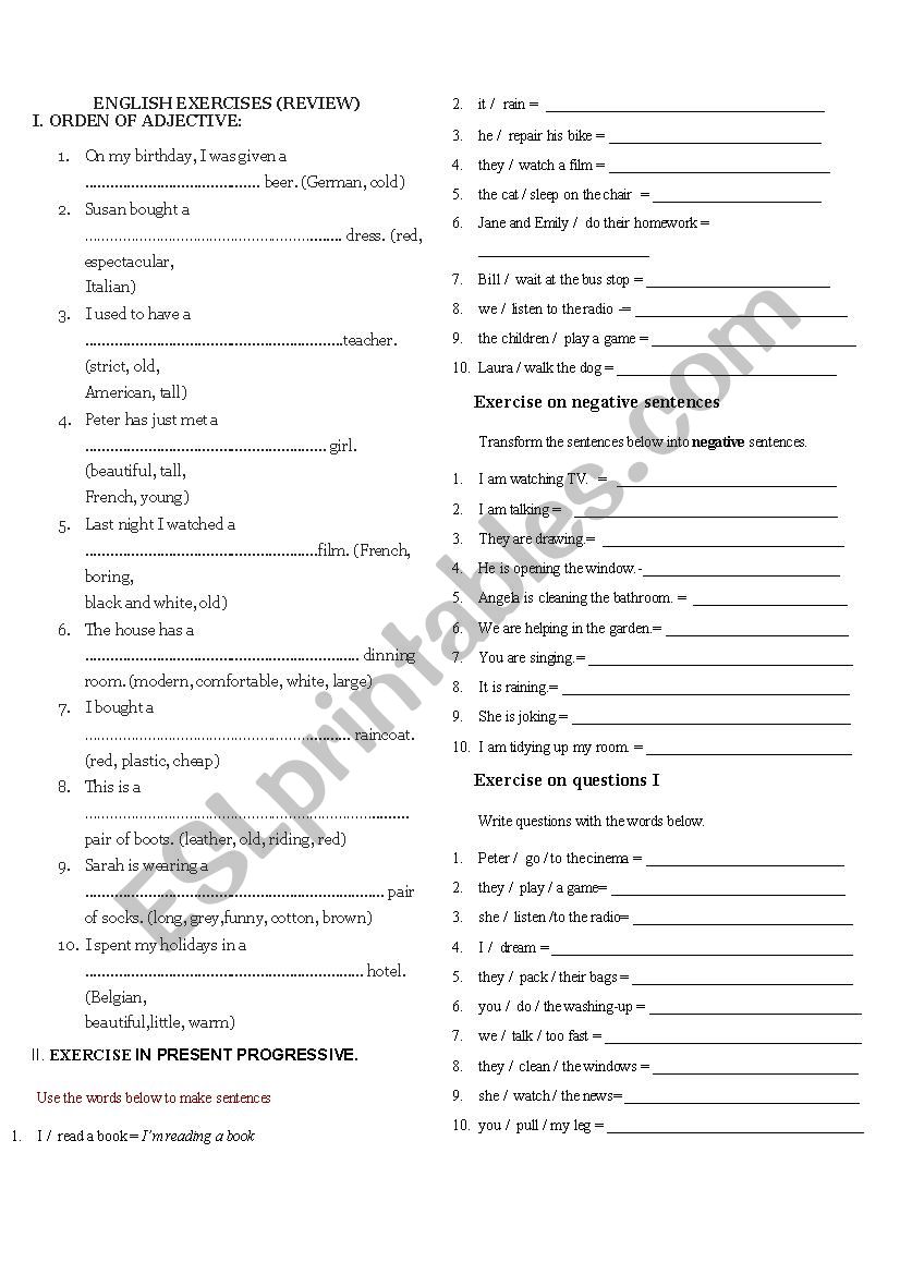 English Exercises worksheet