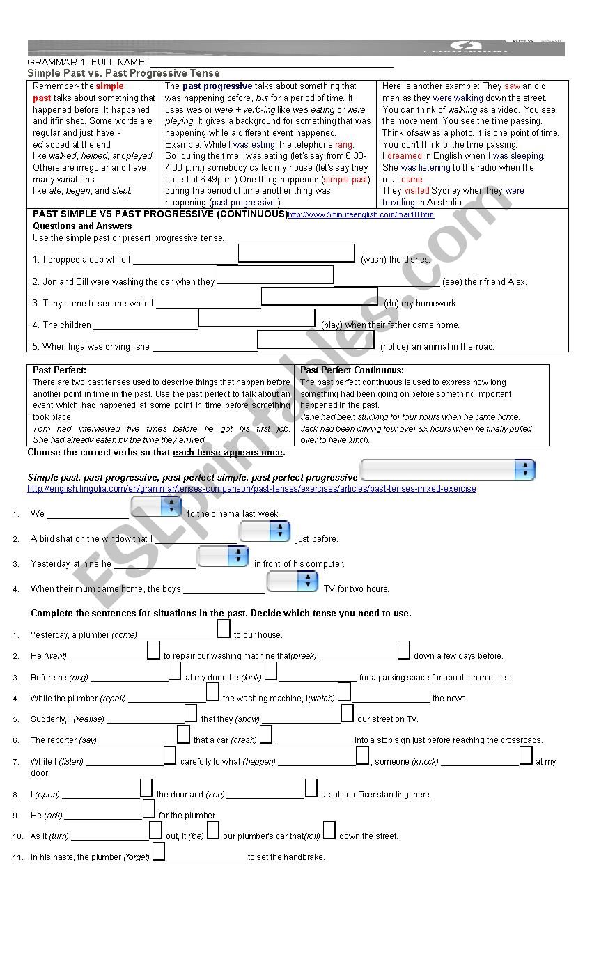 PAST TENSES REVIEW worksheet