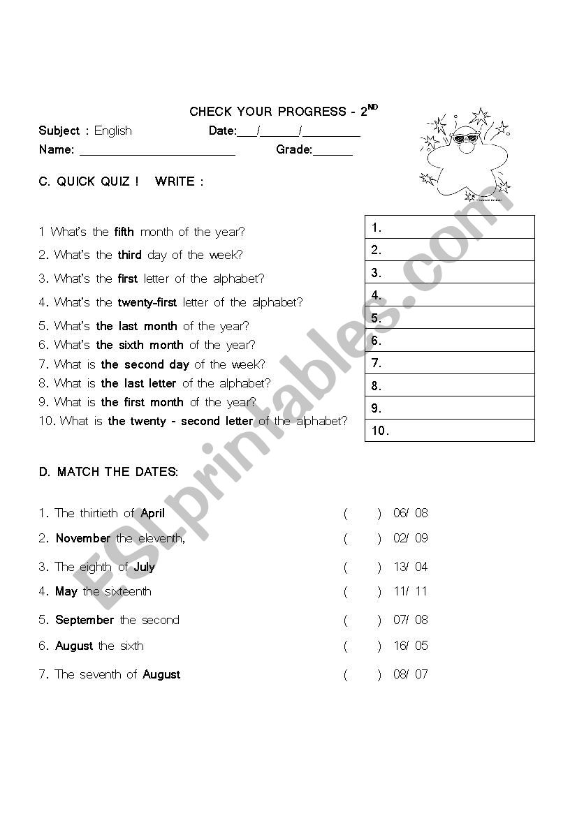 check your progress worksheet