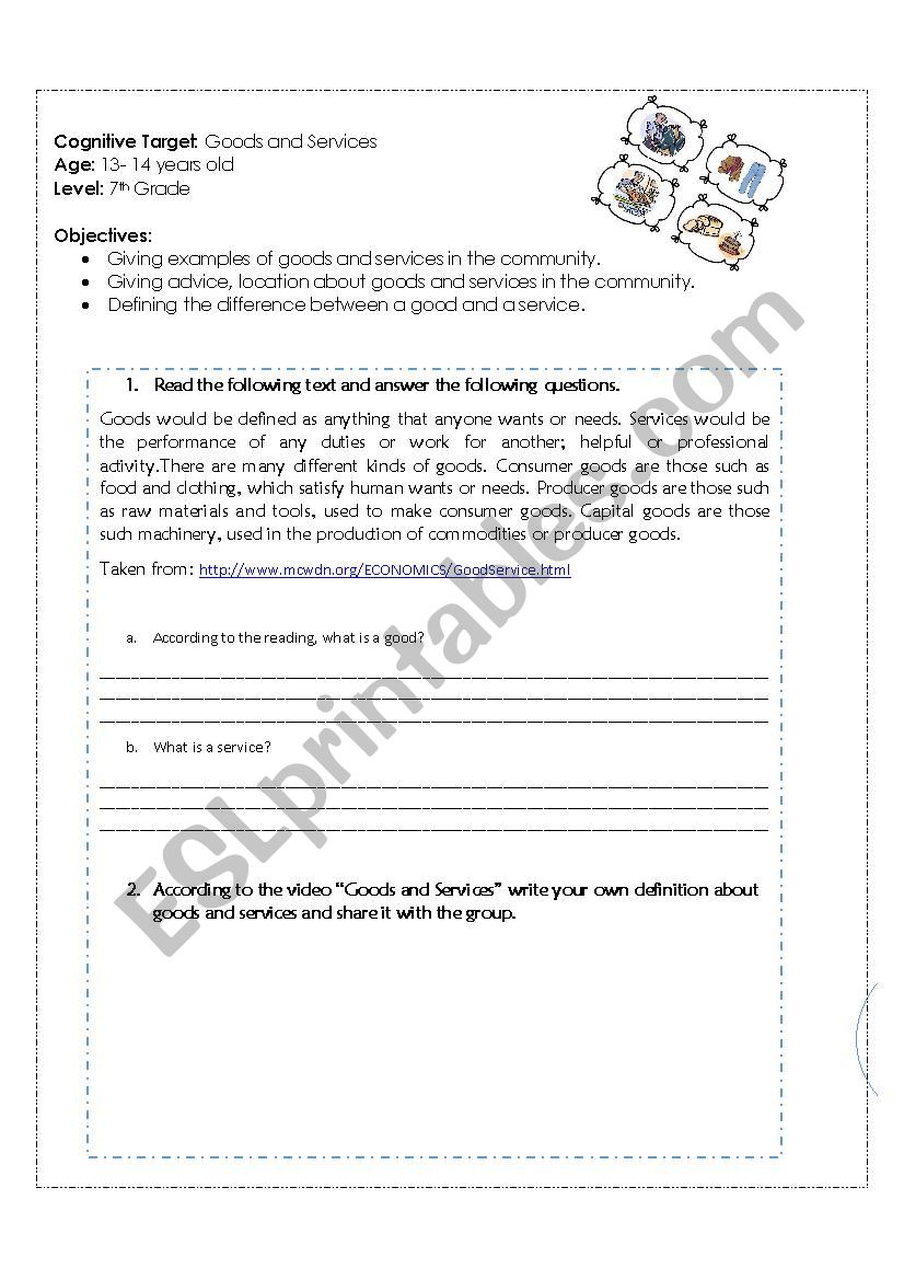 Goods and Services worksheet