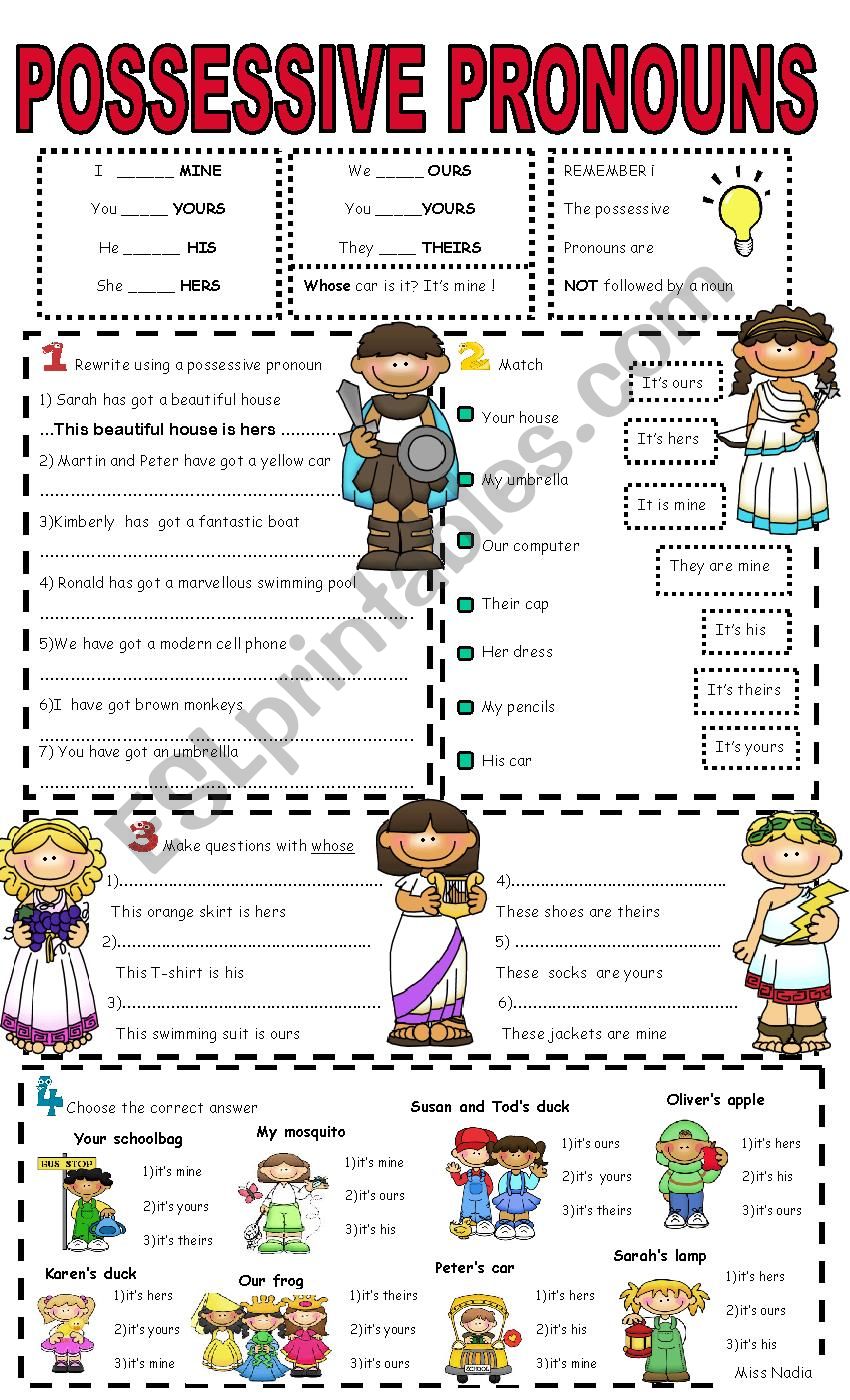 Pronouns Possessive Worksheets