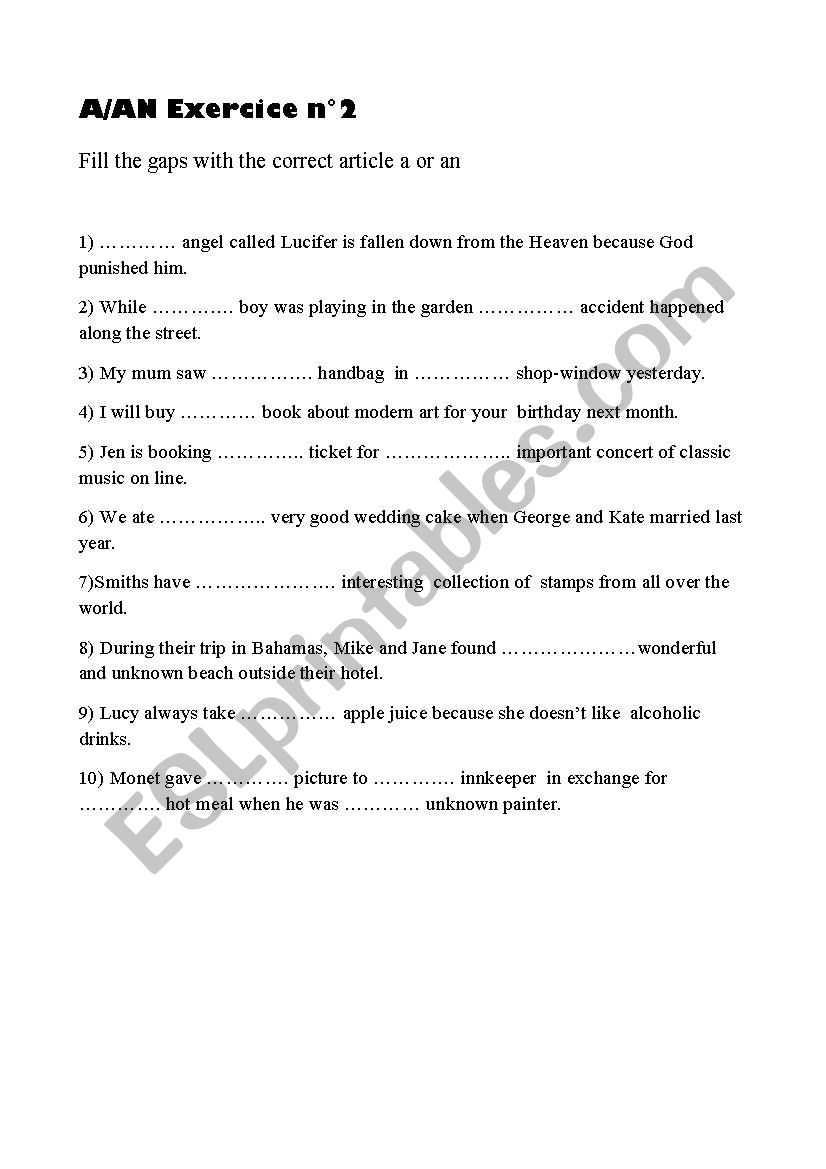 A-An Exercise n°2 worksheet