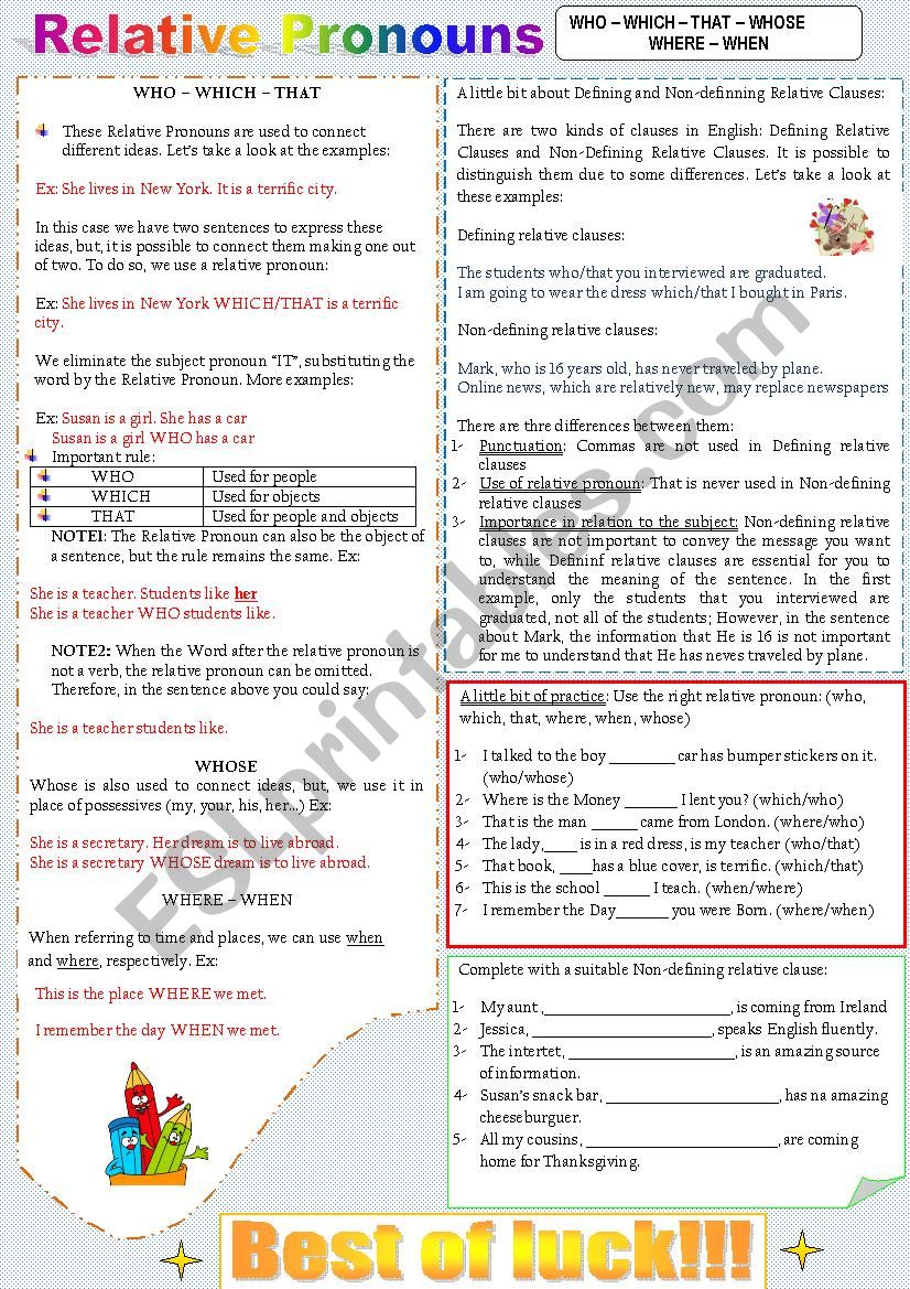 Relative Pronouns worksheet