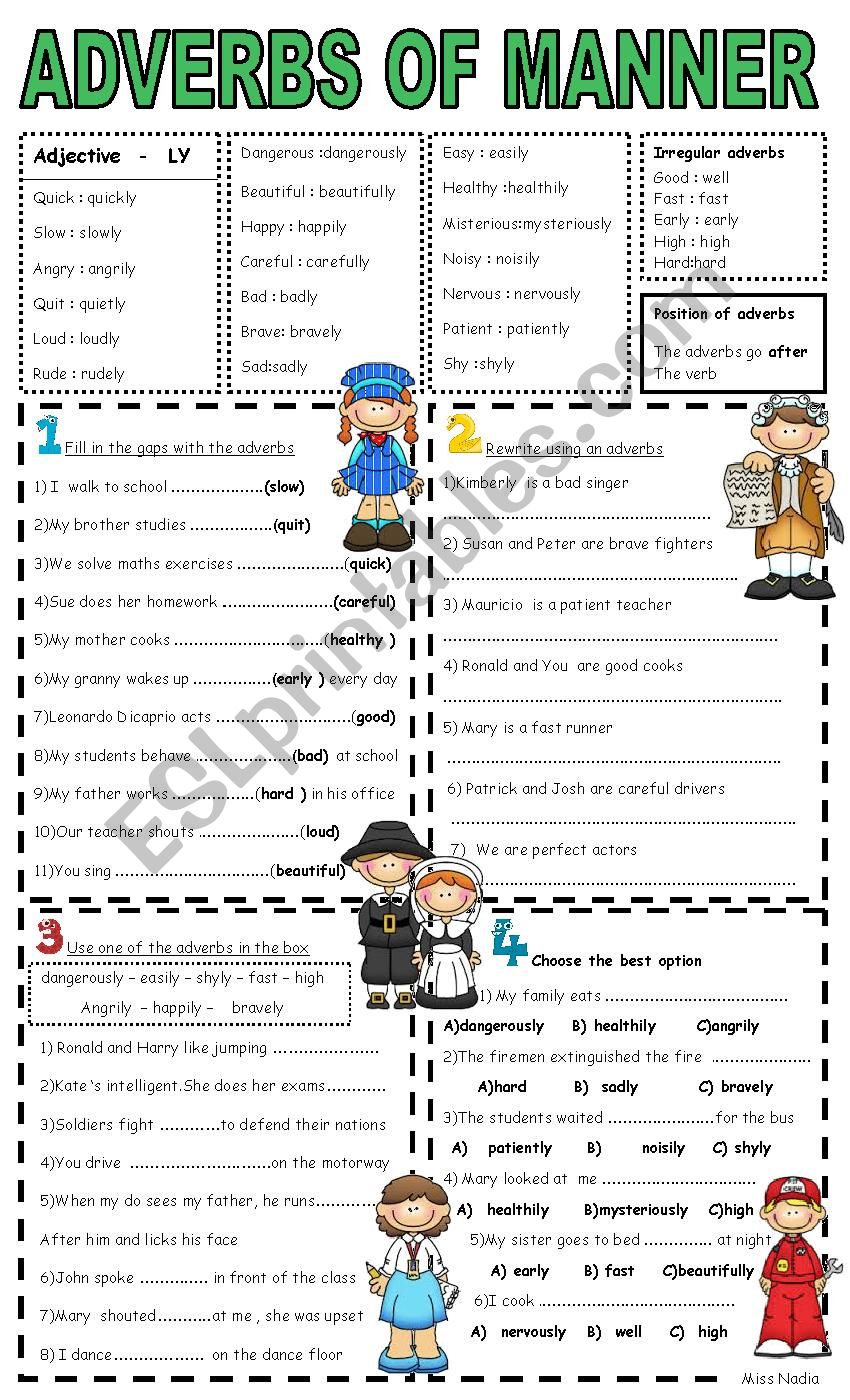 Adverb Of Manner Worksheets For Grade 3
