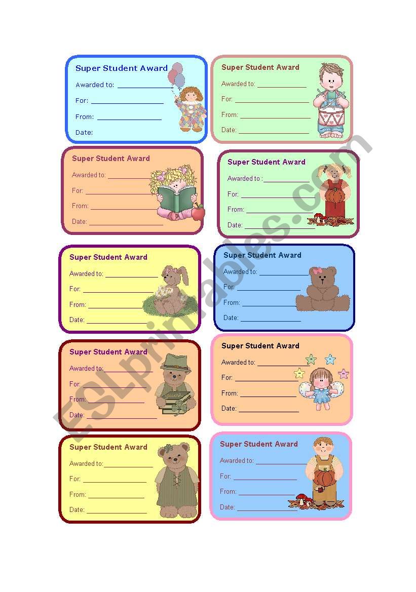 Super students awards worksheet