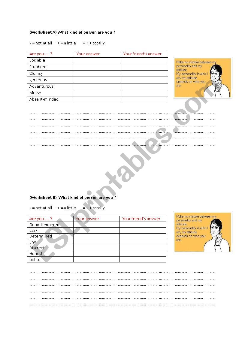 Personality pairwork worksheet