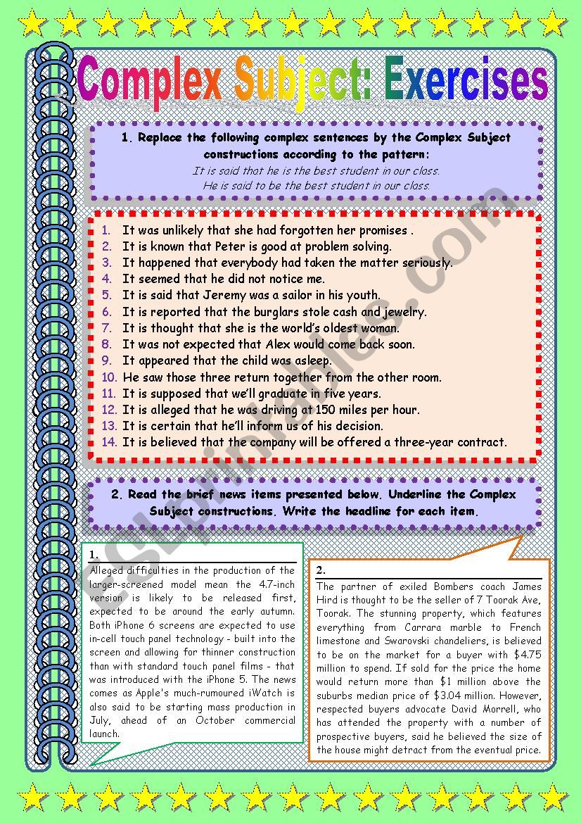 Complex Subject: Part 2 (Exercises)