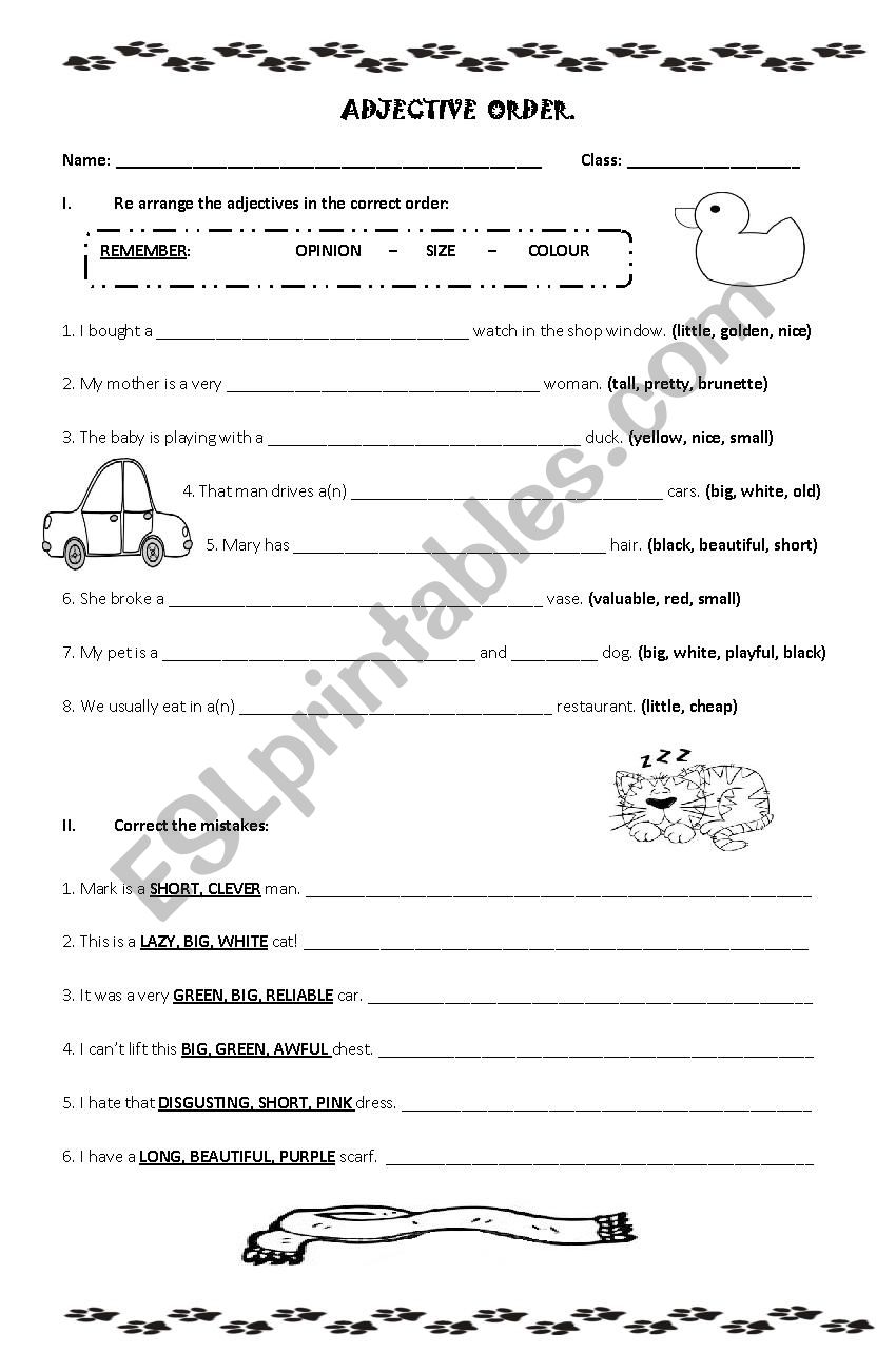 Adjective Order worksheet