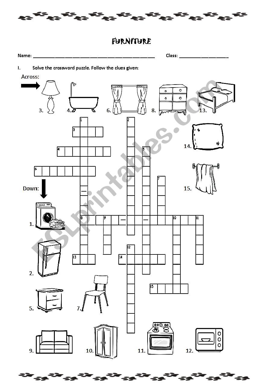 Furniture worksheet