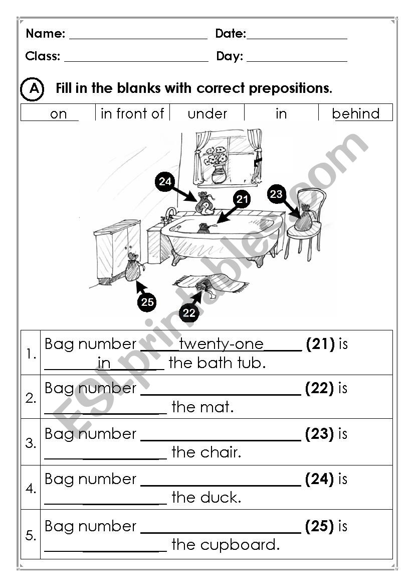 Prepositions worksheet