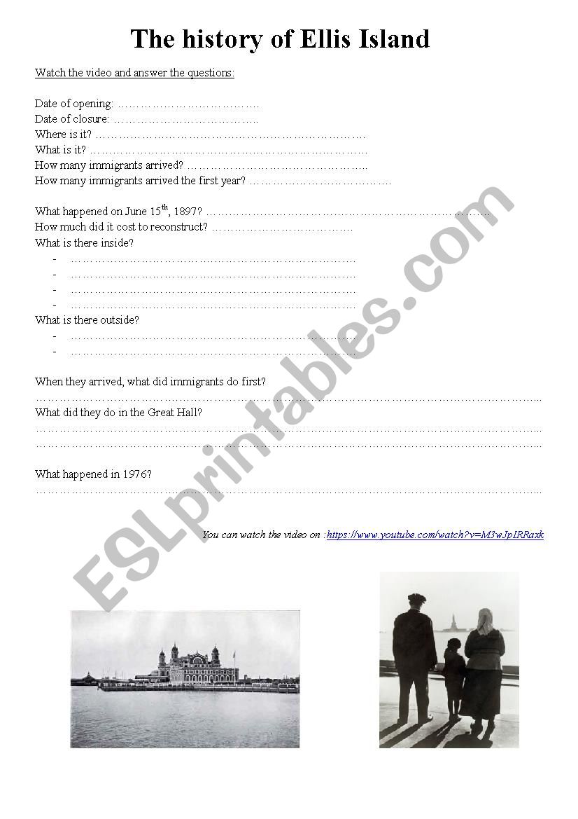 The history of Ellis Island worksheet