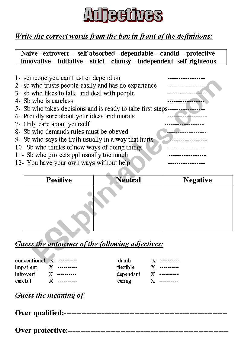 adjectives worksheet