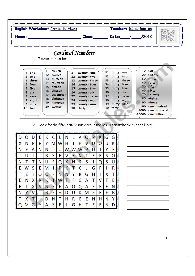 Numbers worksheet