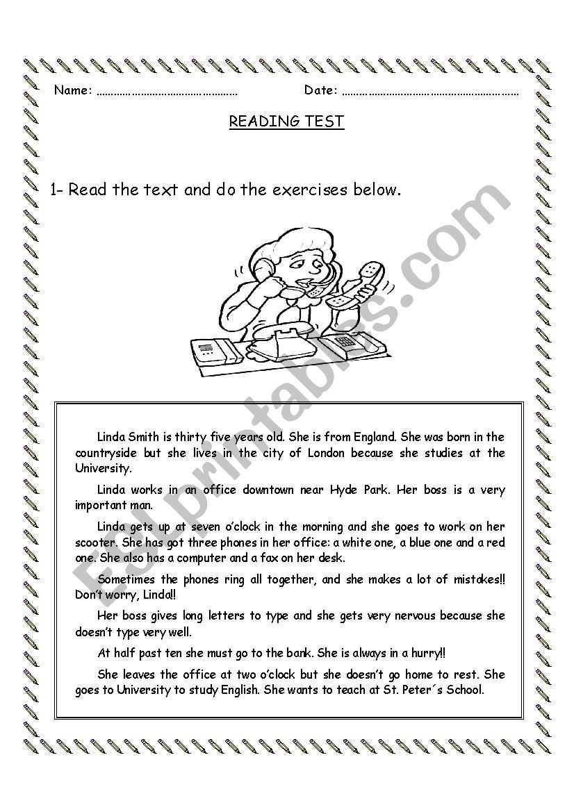 Reading Test Linda Smith worksheet