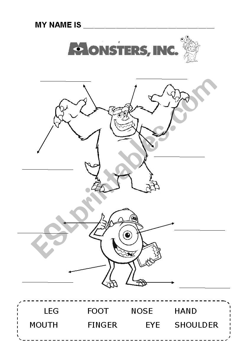 Monsters Inc worksheet worksheet