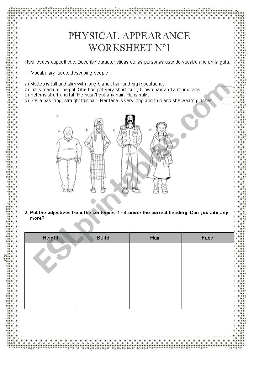 Describing people worksheet