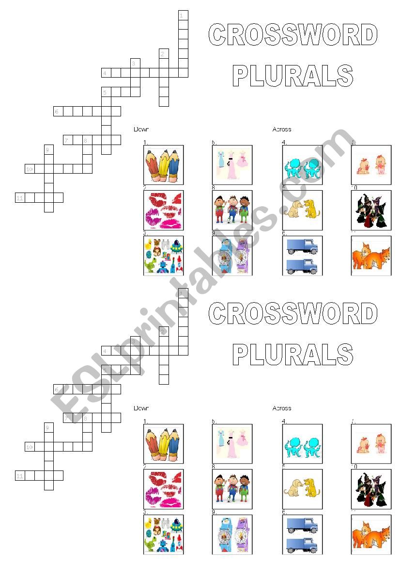 crossword plural nouns worksheet