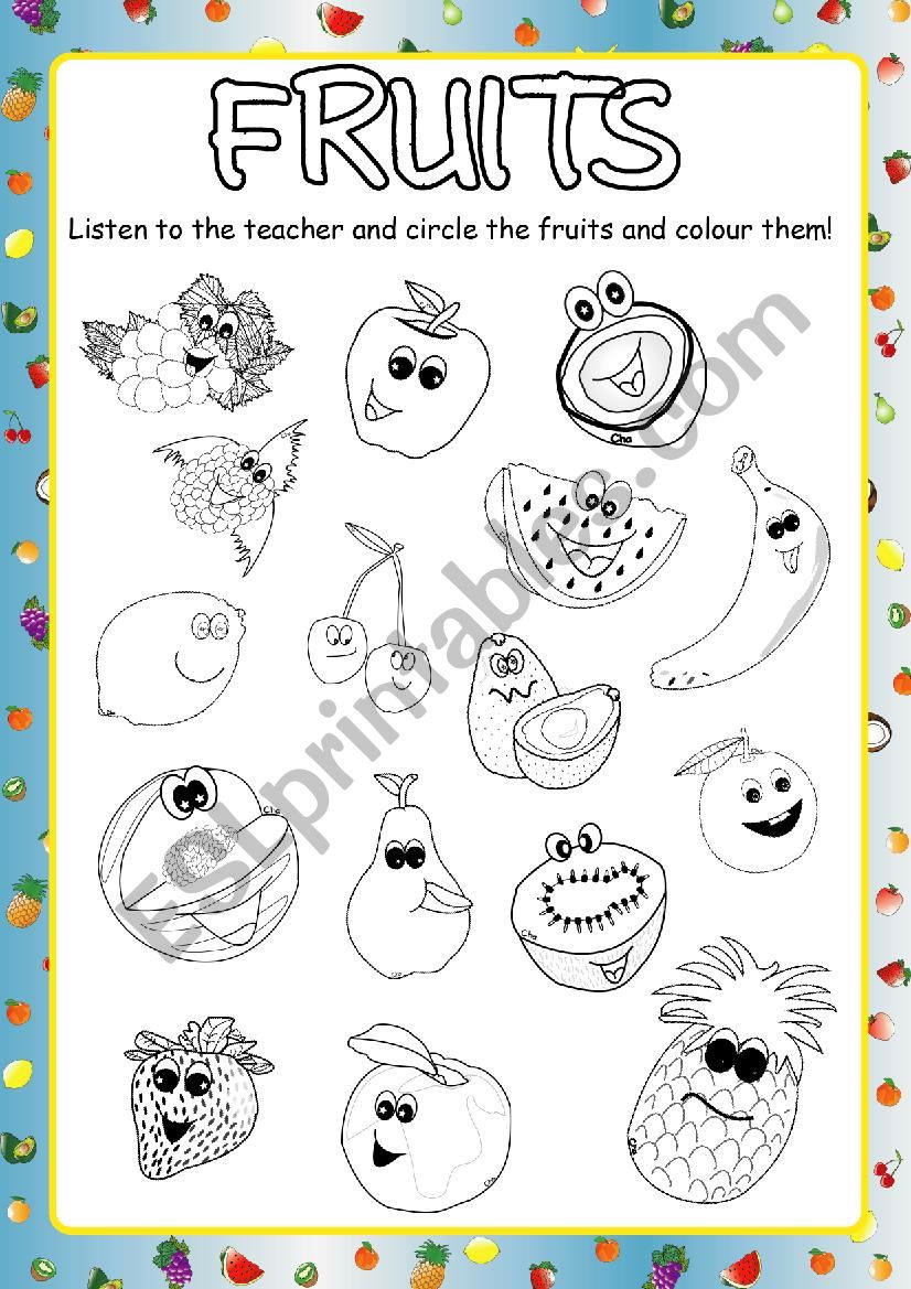 Fruits - Worksheet (Pre-school)